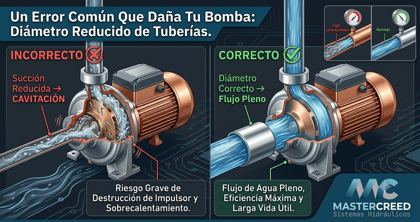 ¿Qué pasa si reduces la tubería de succión o descarga de tu bomba de agua? Errores que cuestan caro