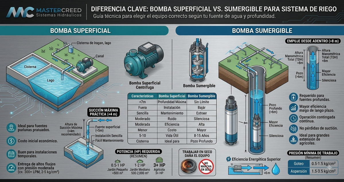 ¿Bomba superficial o sumergible para sistema de riego? Cómo elegir la correcta
