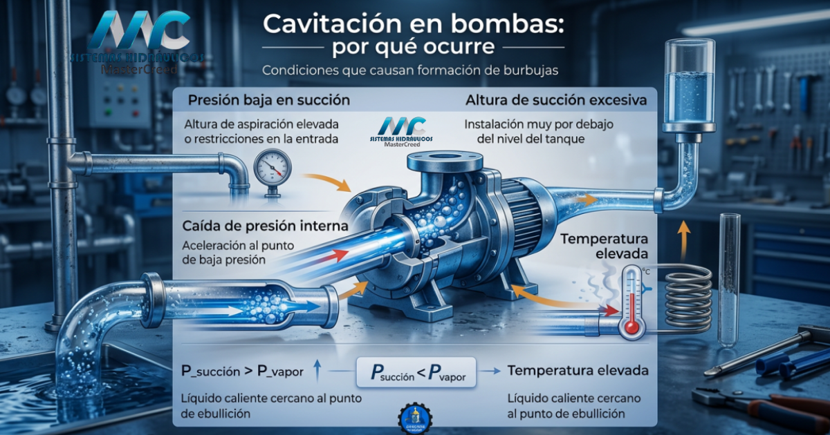 ¿Por qué puede haber cavitación en la succión de una bomba de agua?