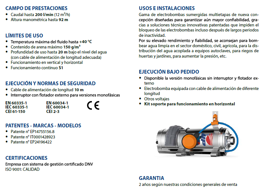 Bomba Sumergible de Acero Inoxidable con Flotador Pedrollo — Para Edificios y Casas Grandes